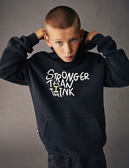 Hoodie Bahan Katun Motif Slogan (6-16 Thn)