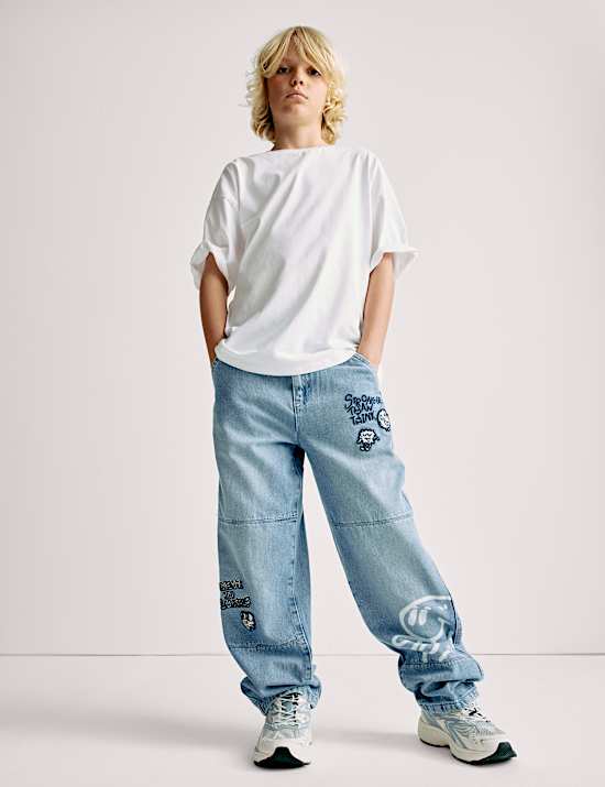 The Doodle Boy Pure Cotton Relaxed Slogan Jeans (4-16 Yrs)
