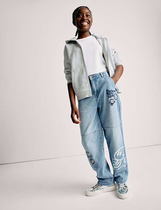 The Doodle Boy Pure Cotton Relaxed Slogan Jeans (4-16 Yrs)