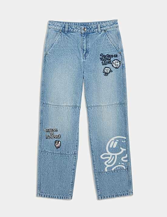 The Doodle Boy Pure Cotton Relaxed Slogan Jeans (4-16 Yrs)