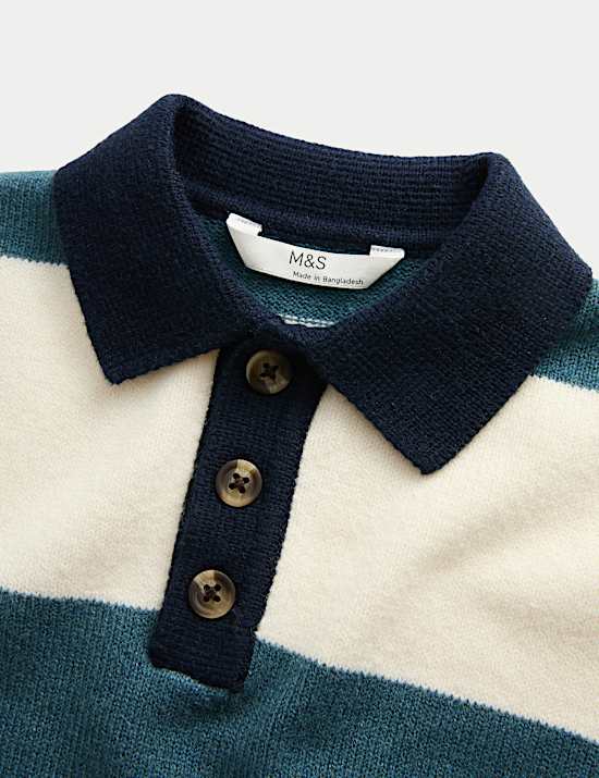 Cotton Blend Knitted Striped Rugby Jumper (2-10 Yrs)