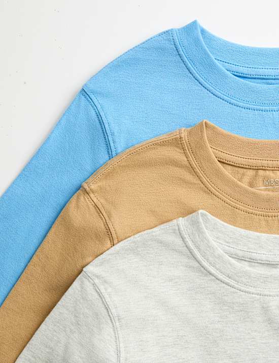 Lot de 3 tops &agrave; manches longues 100 % coton (du 2 au 8 ans)