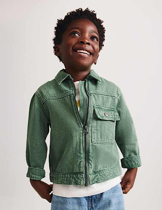 Garment Dyed Zip Up Denim Shacket (2-8 Yrs)