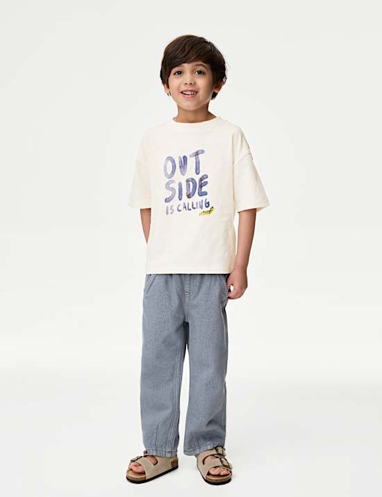 Camiseta 100 % algodón con eslogan “Outside” (1-8 años)