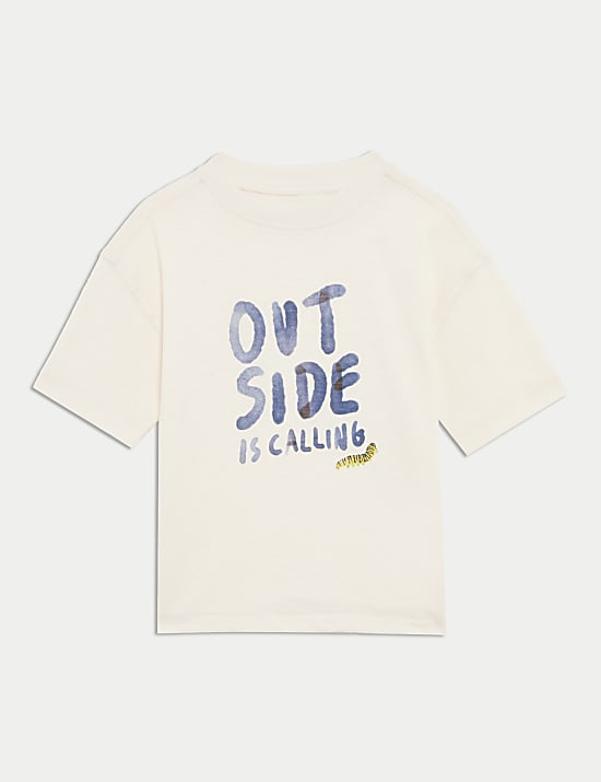 Camiseta 100 % algodón con eslogan “Outside” (1-8 años)