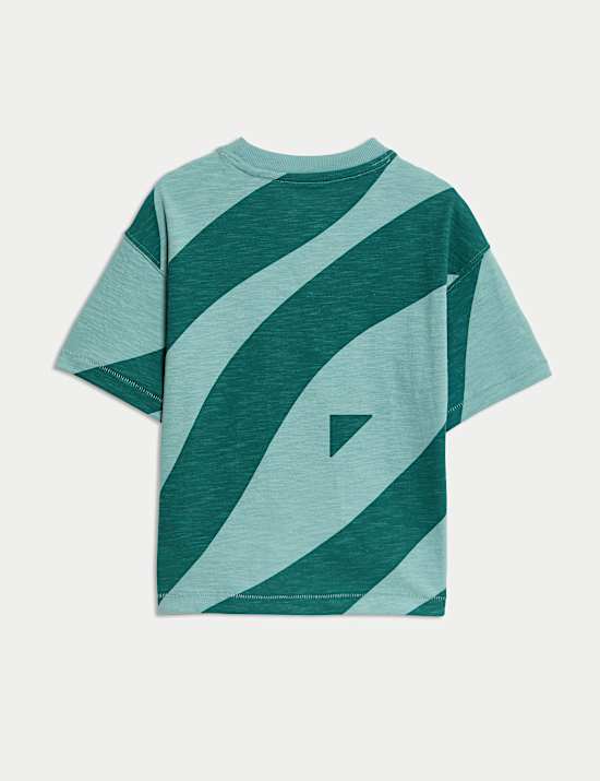 Pruhované tričko z čisté bavlny s s diagonálními vlnami (2–8 let)