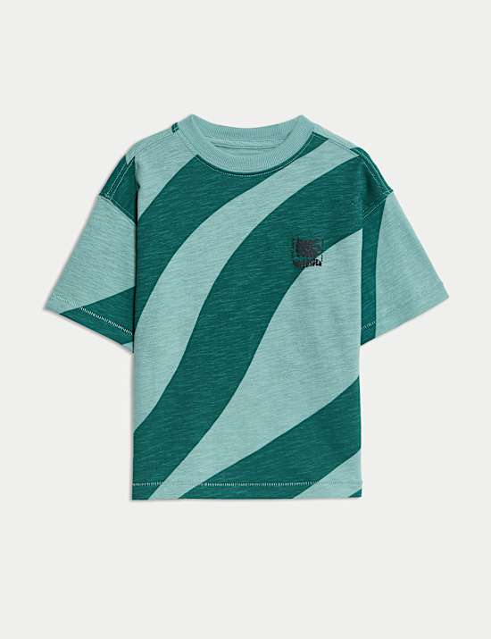 Pruhované tričko z čisté bavlny s s diagonálními vlnami (2–8 let)