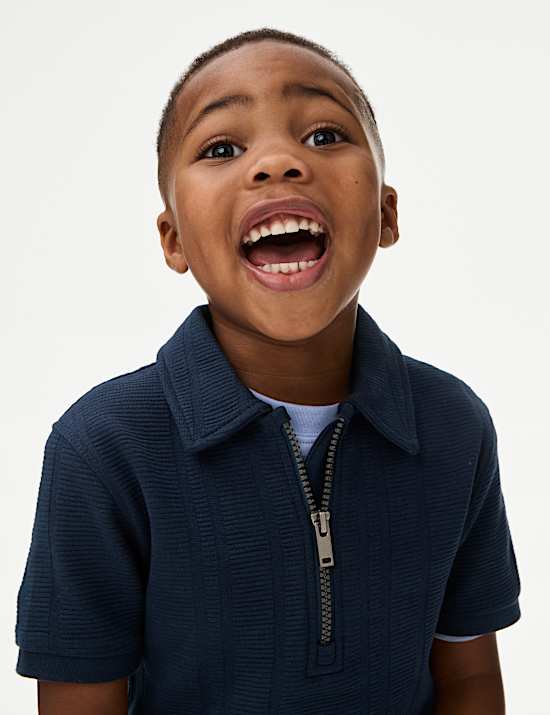 Polo zippé en jersey 100 % coton côtelé (du 2 au 8 ans)