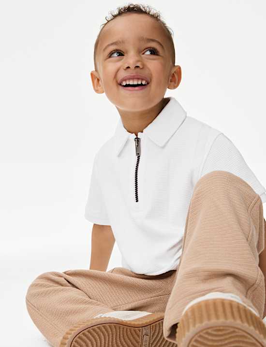 Pure Cotton Ribbed Zip Jersey Polo Shirt (2-8 Yrs)