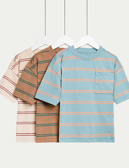 3pk Pure Cotton Striped T-Shirts (2-8 Yrs)