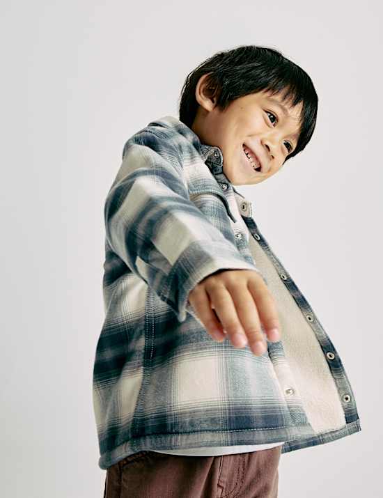 Pure Cotton Borg Lined Checked Overshirt (2-10 Yrs)