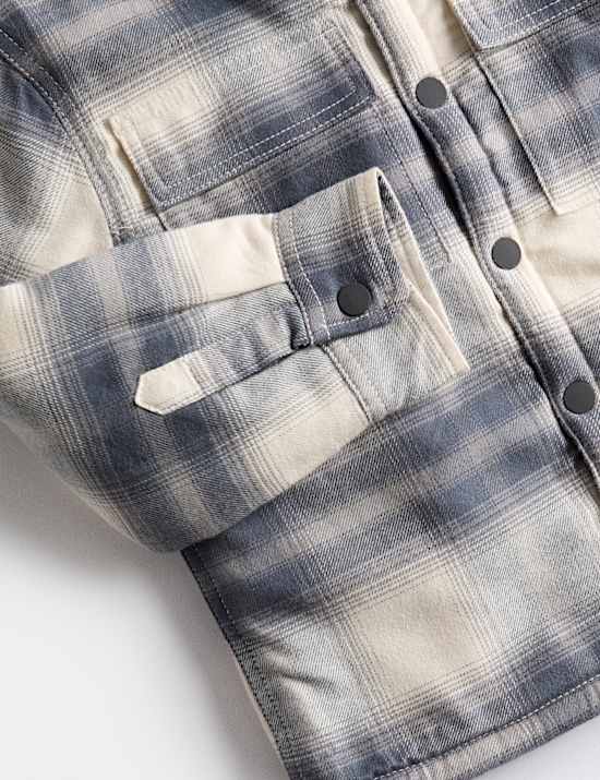 Pure Cotton Borg Lined Checked Overshirt (2-10 Yrs)