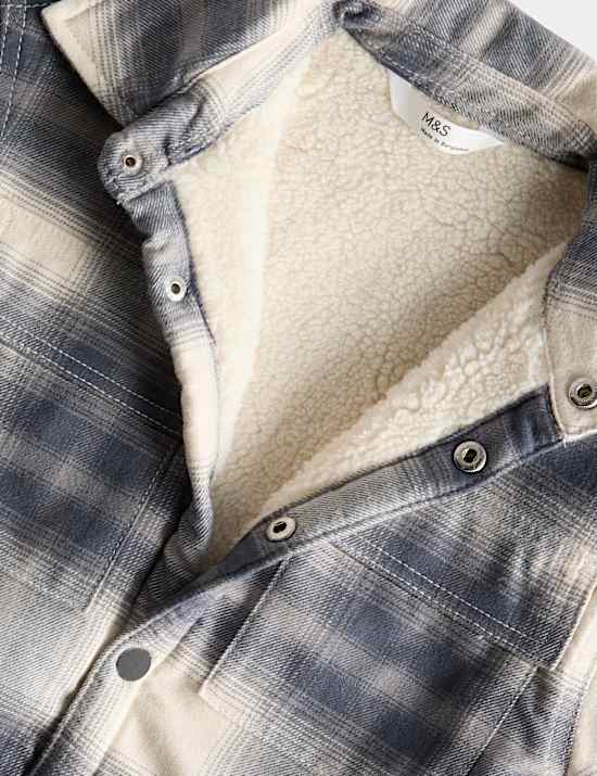 Pure Cotton Borg Lined Checked Overshirt (2-10 Yrs)