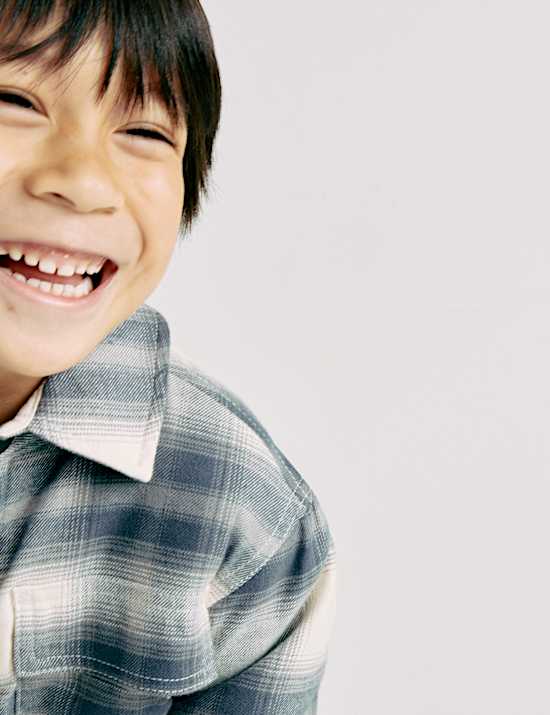 Pure Cotton Borg Lined Checked Overshirt (2-10 Yrs)