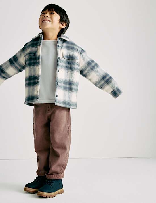 Pure Cotton Borg Lined Checked Overshirt (2-10 Yrs)