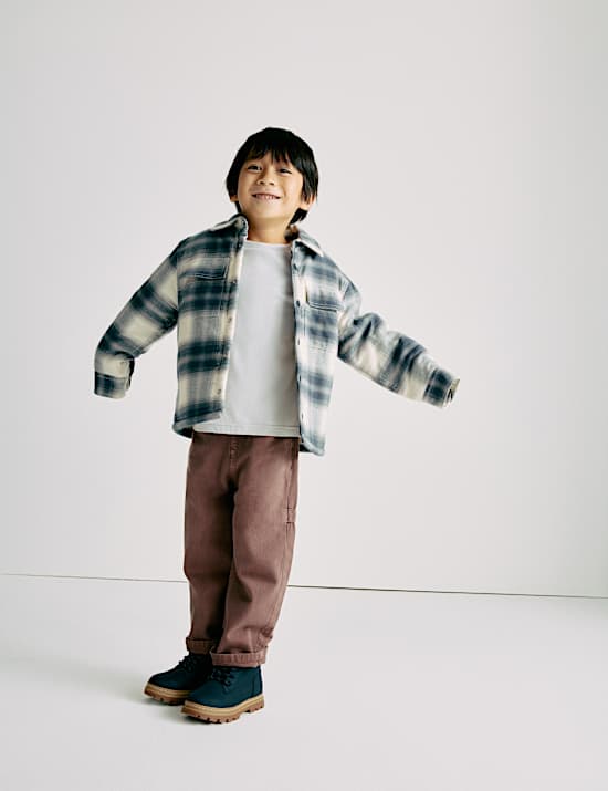 Pure Cotton Borg Lined Checked Overshirt (2-10 Yrs)