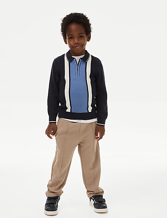 Πλεκτή ριγέ μπλούζα πόλο με φερμουάρ από 100% βαμβάκι (2-8 ετών)