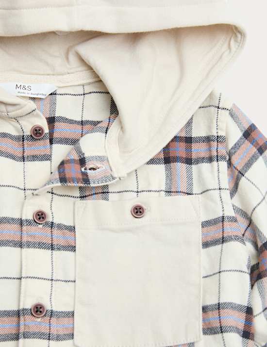 Pure Cotton Checked Hooded Shirt (2-8 Yrs)