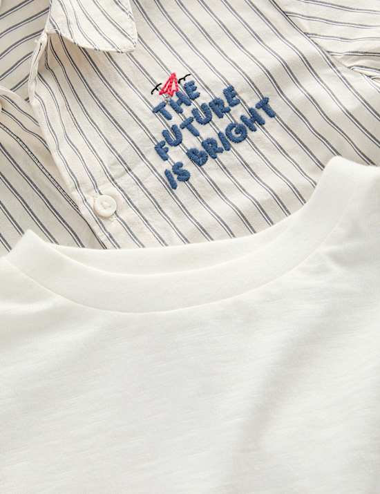 2 Piece Cotton Striped Overshirt And T-Shirt (2-8 Yrs)