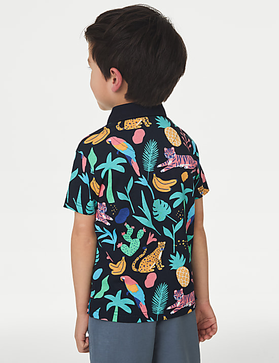 Pure Cotton Tropical Animal Print Polo Shirt (2-8 Yrs)