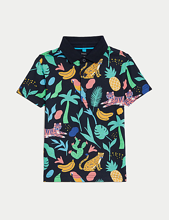 Pure Cotton Tropical Animal Print Polo Shirt (2-8 Yrs)