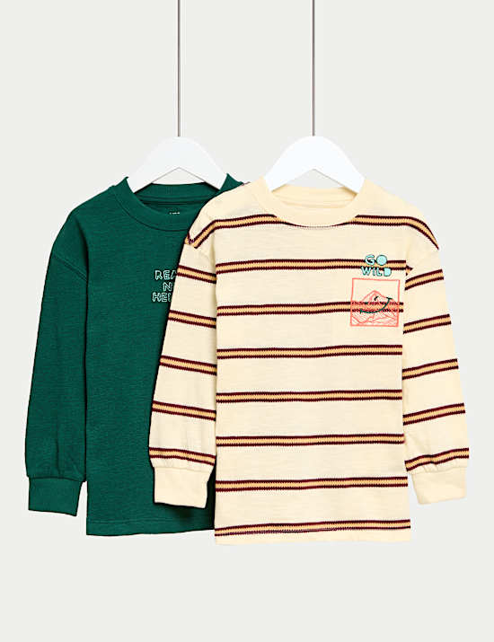 2pk Pure Cotton Textured Long Sleeve Tops (2-8 Yrs)