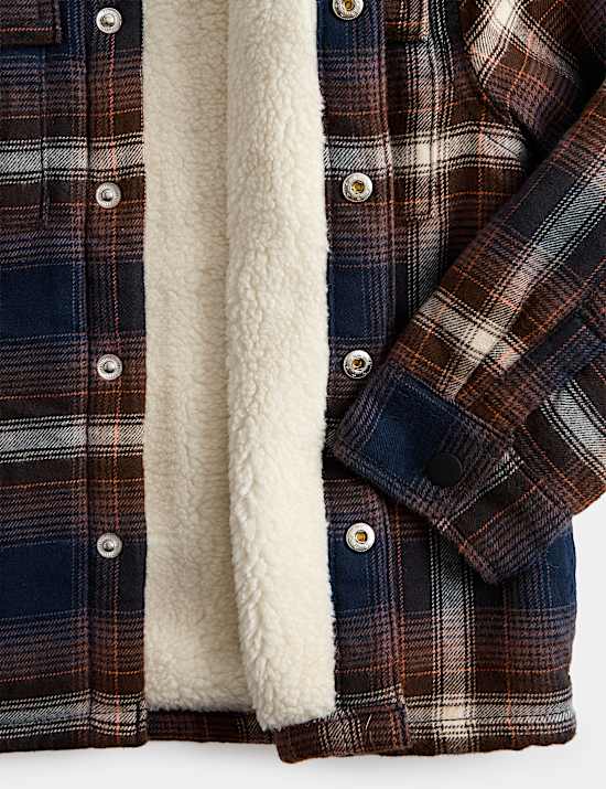 Pure Cotton Borg Lined Checked Jacket (2-8 Yrs)