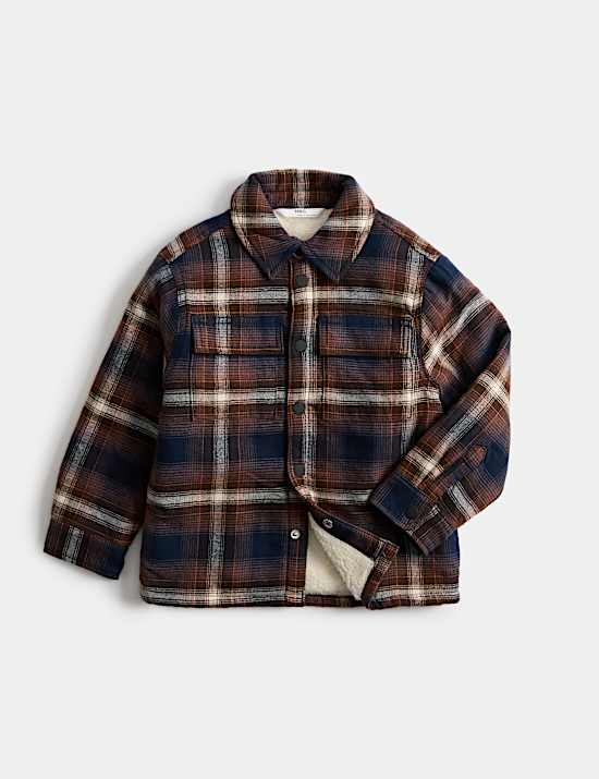 Pure Cotton Borg Lined Checked Jacket (2-8 Yrs)