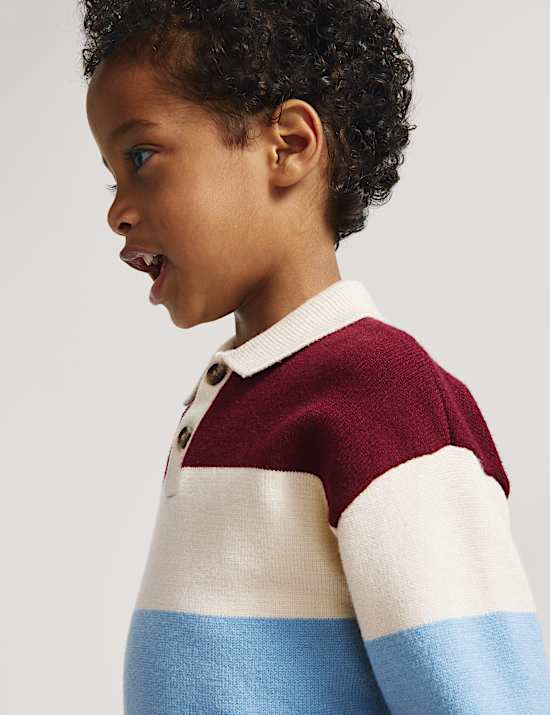 Pull de rugby en maille &agrave; rayures (du 2 au 8 ans)