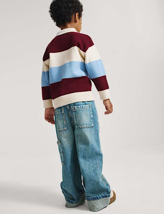 Pull de rugby en maille &agrave; rayures (du 2 au 8 ans)