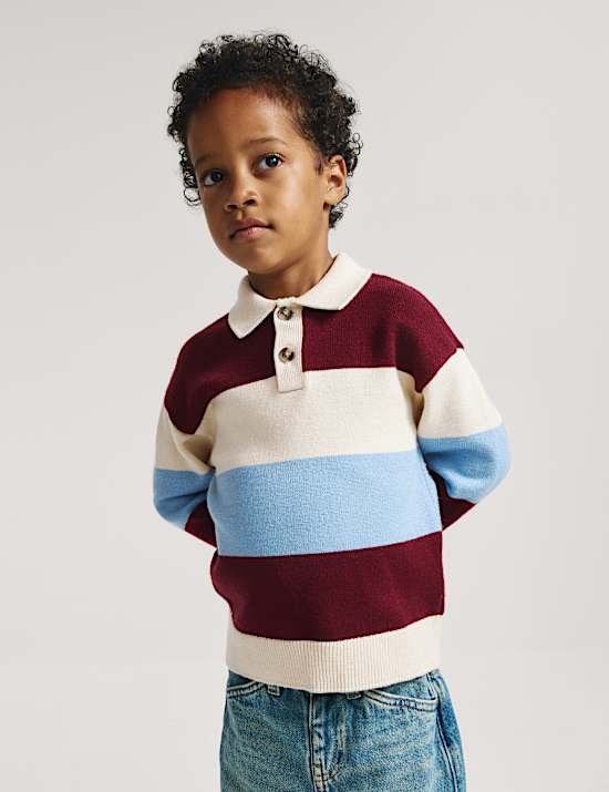 Pull de rugby en maille &agrave; rayures (du 2 au 8 ans)
