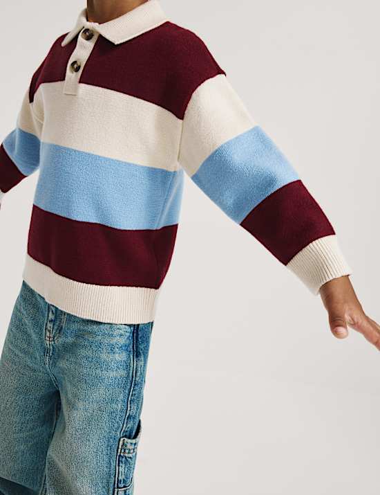 Pull de rugby en maille &agrave; rayures (du 2 au 8 ans)