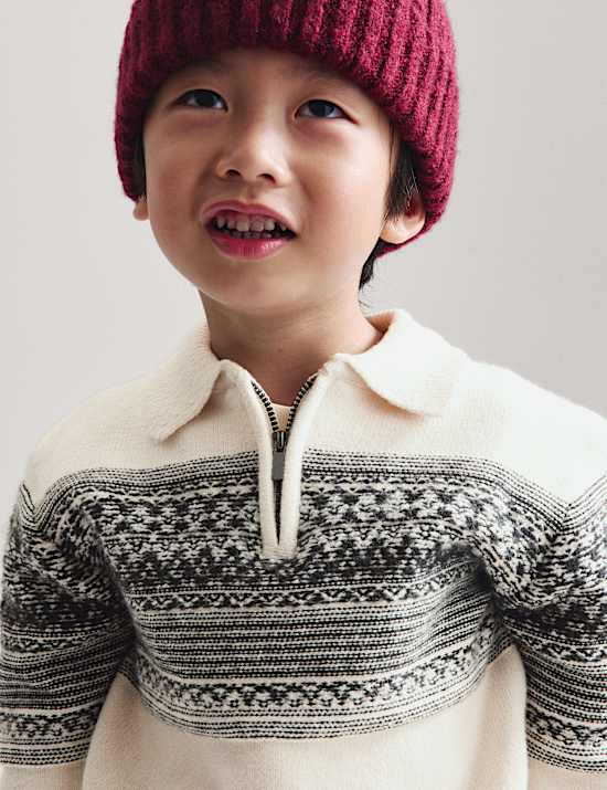 Pull en coton m&eacute;lang&eacute; &agrave; motif jacquard et fermeture zipp&eacute;e (du 2 au 8 ans)
