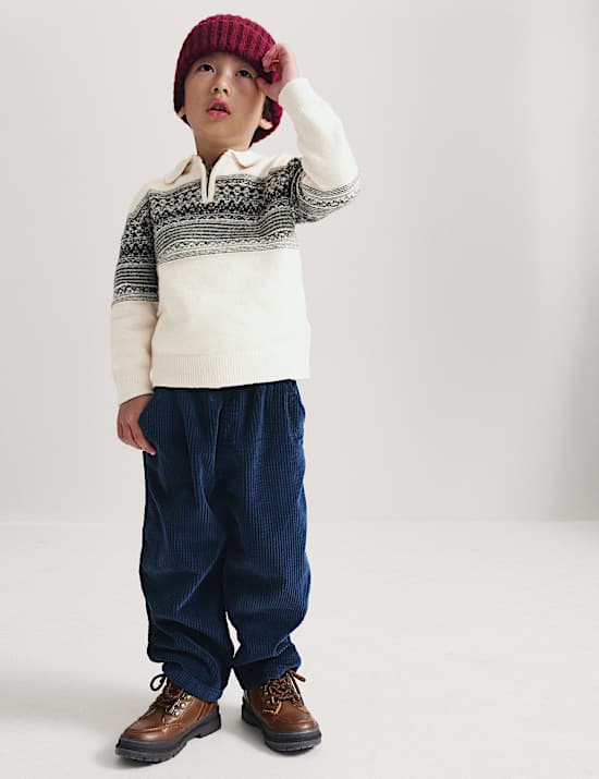 Pull en coton m&eacute;lang&eacute; &agrave; motif jacquard et fermeture zipp&eacute;e (du 2 au 8 ans)