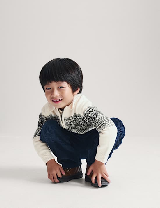 Pull en coton m&eacute;lang&eacute; &agrave; motif jacquard et fermeture zipp&eacute;e (du 2 au 8 ans)