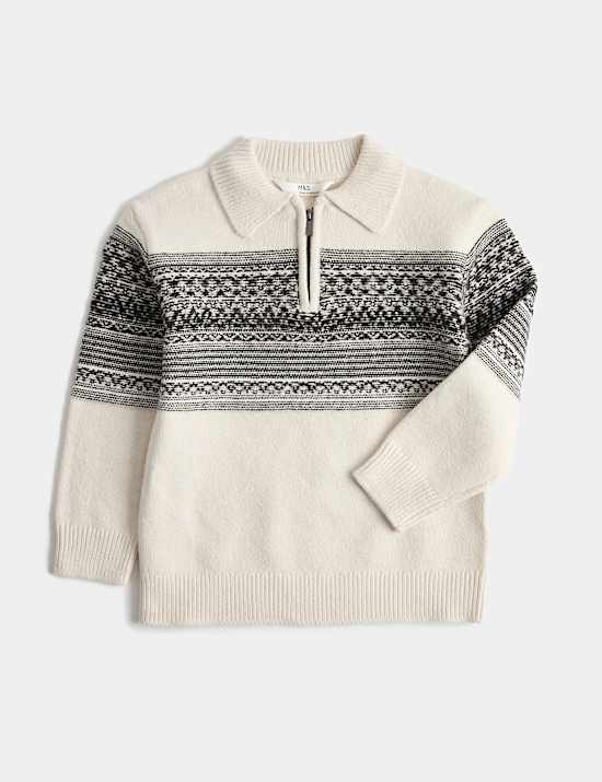 Cotton Blend Fair Isle Zip Jumper