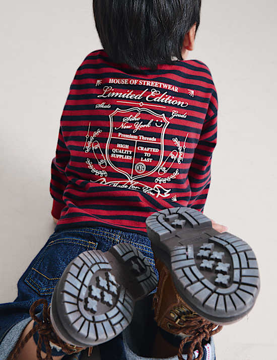 Pure Cotton Striped Graphic Rugby Top (2-8 Yrs)