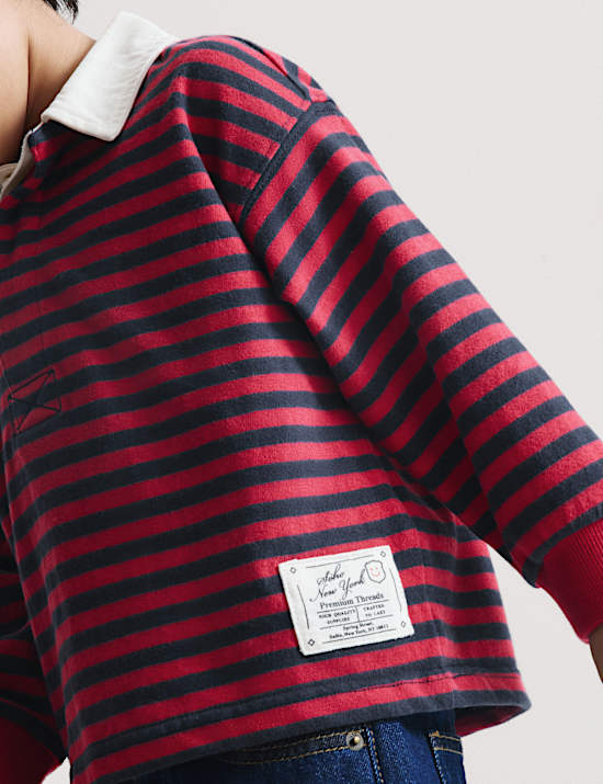 Pure Cotton Striped Graphic Rugby Top (2-8 Yrs)