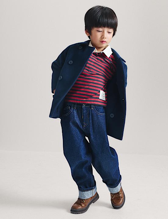 Pure Cotton Striped Graphic Rugby Top (2-8 Yrs)
