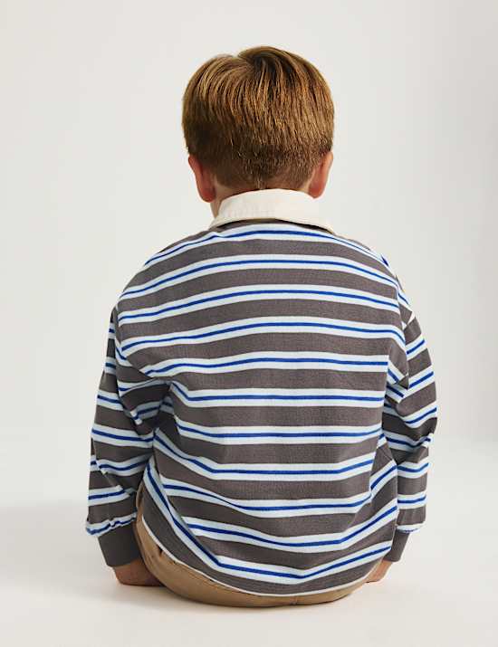 Cotton Rich Graphic Striped Rugby Top (2-8 Yrs)