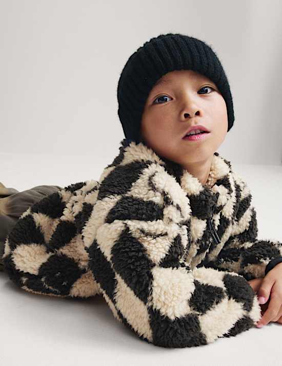 Harlequin Patterned Borg Jacket (2-8 Yrs)