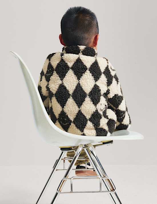 Harlequin Patterned Borg Jacket (2-8 Yrs)