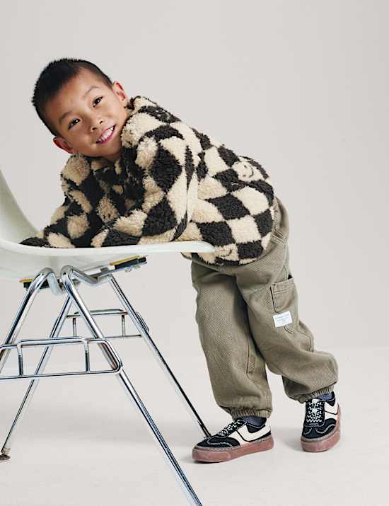 Harlequin Patterned Borg Jacket (2-8 Yrs)