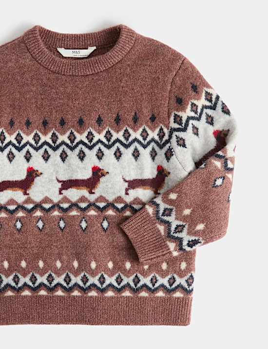 Christmas Fair Isle Dog Knitted Jumper (2-8 Yrs)