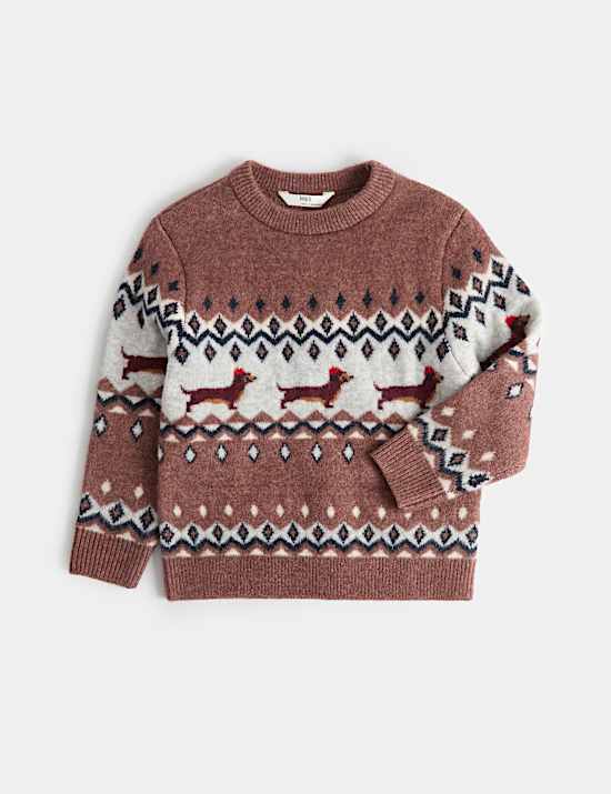 Christmas Fair Isle Dog Knitted Jumper (2-8 Yrs)