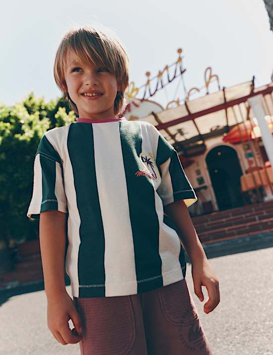 Pure Cotton Striped Graphic T-Shirt (2-8 Yrs)