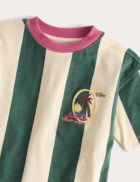 Pure Cotton Striped Graphic T-Shirt (2-8 Yrs)