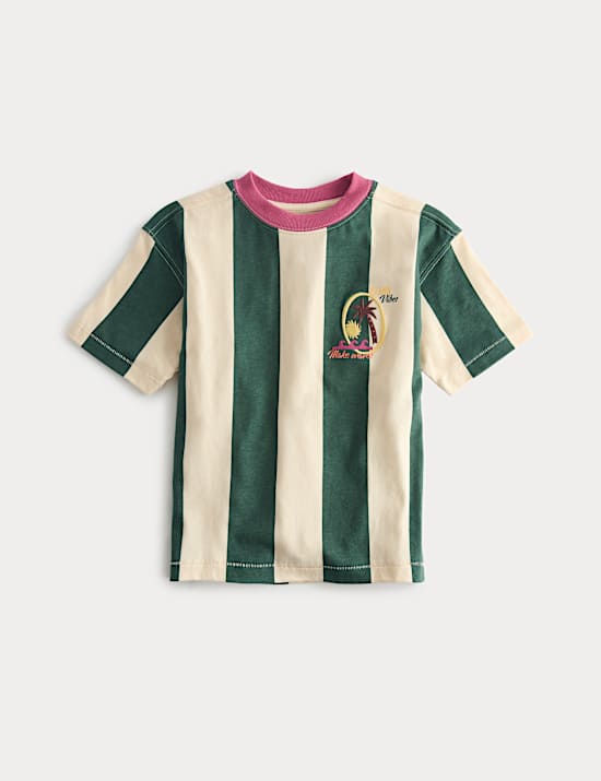 Pure Cotton Striped Graphic T-Shirt (2-8 Yrs)