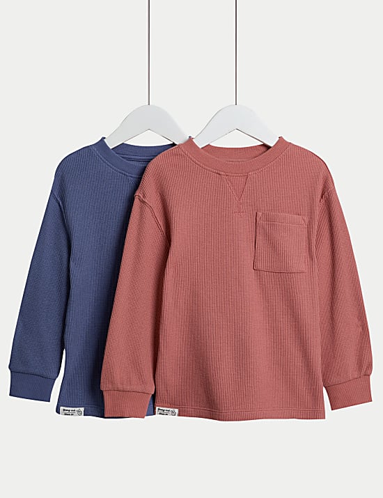 2pk Cotton Rich Textured Tops (2-8 Yrs)