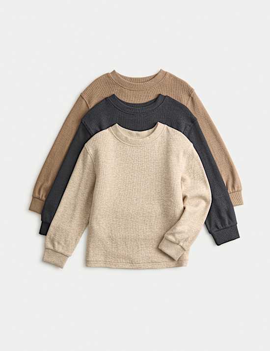 3pk Pure Cotton Waffle Tops (2-8 Yrs)